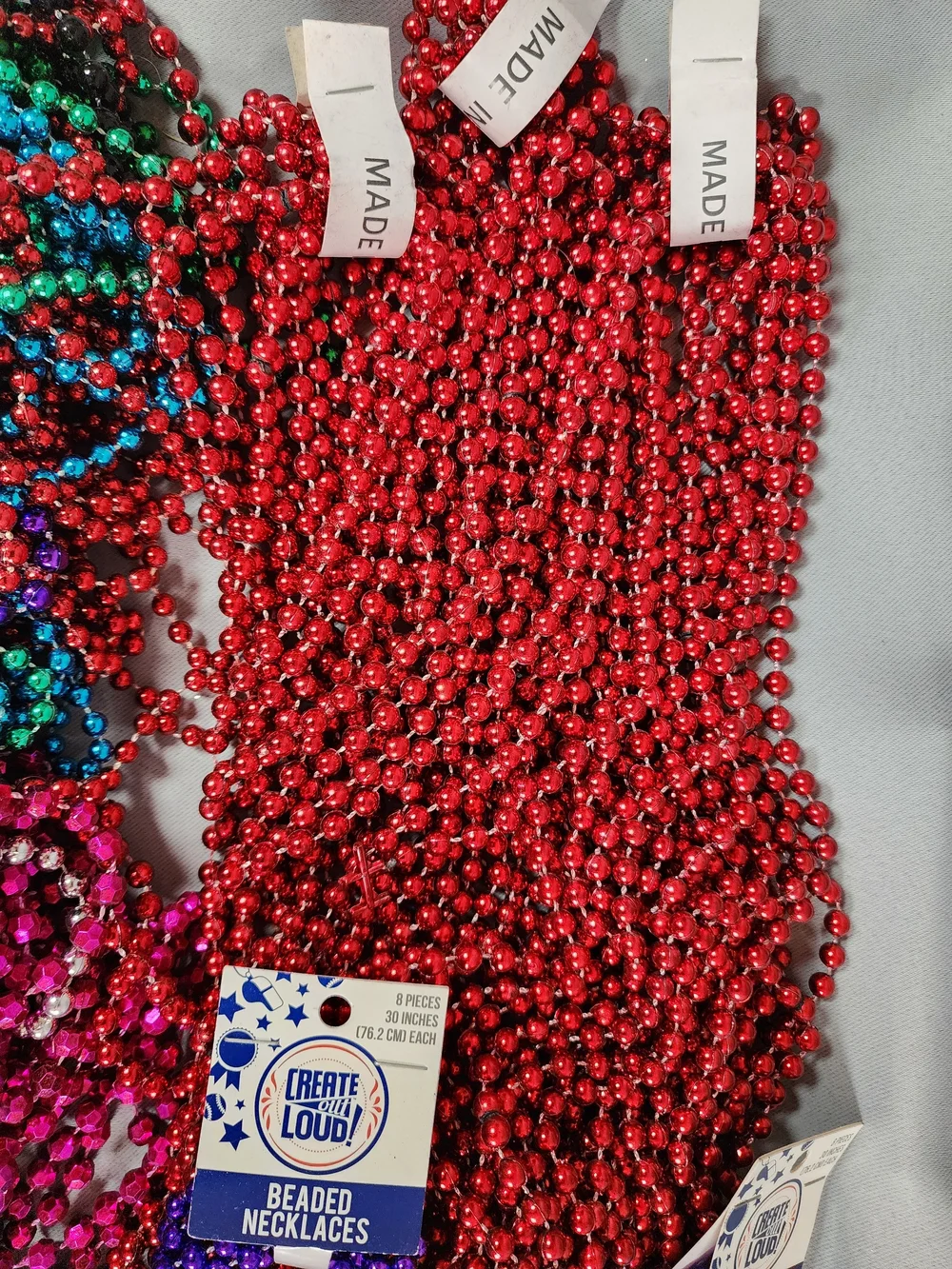 5lbs Party Beaded Necklaces - Multicolor Mardi Gras & Red, Purple, Gold Strands
